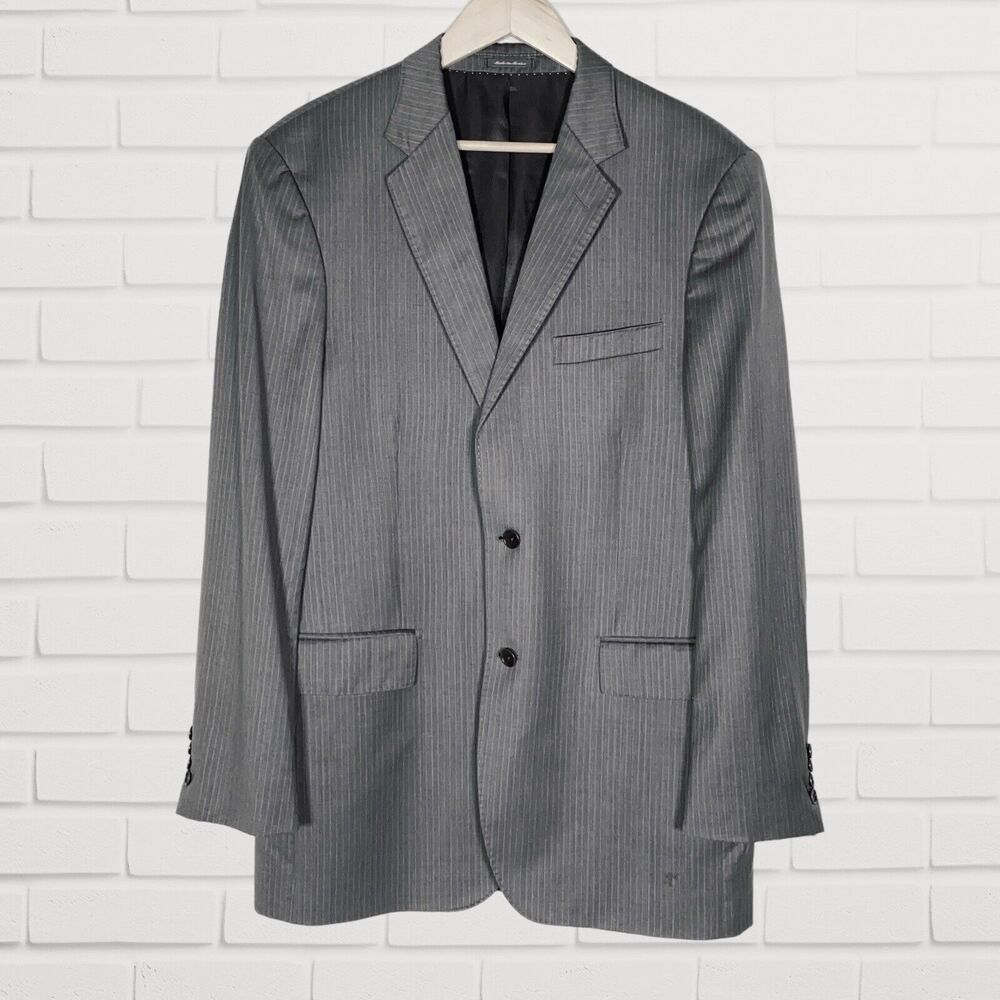 Bagliani Zegna Wool Silk Mens Suit Jacket 42 L Gray Pinstripe Sport Coat Saks